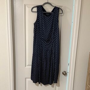 Jones New York Navy and White Polka Dot Midi Dress